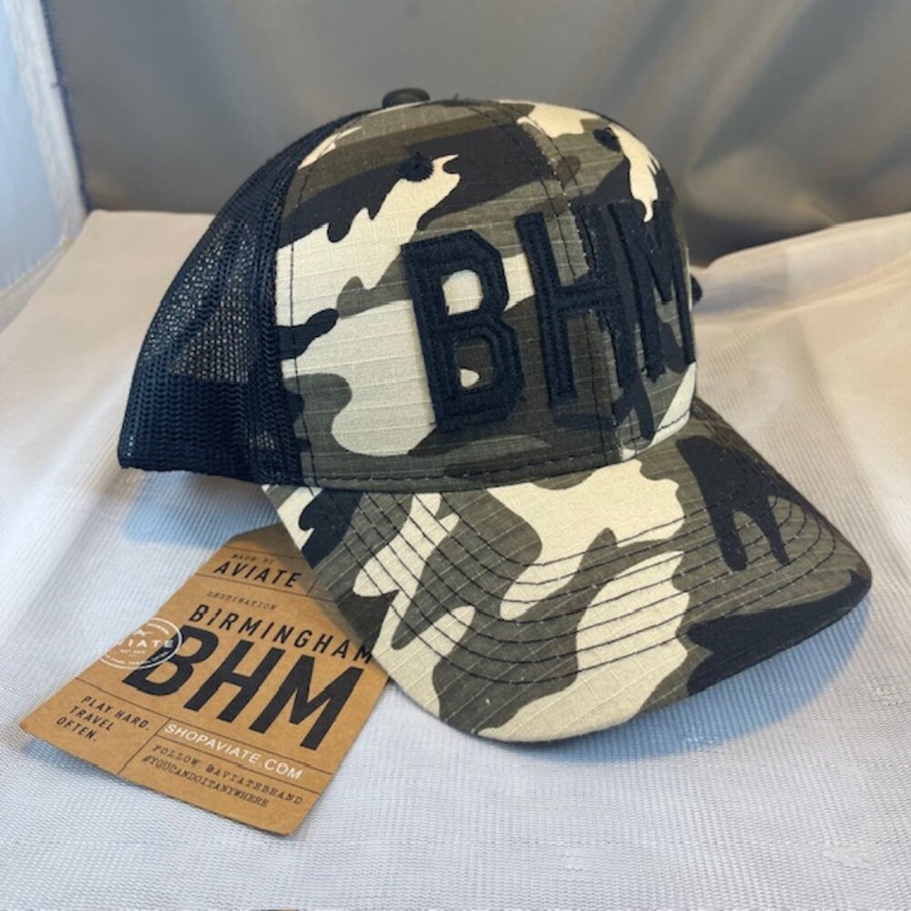 Aviate BHM Logo Camo Birmingham Alabama Trucker Hat NWT